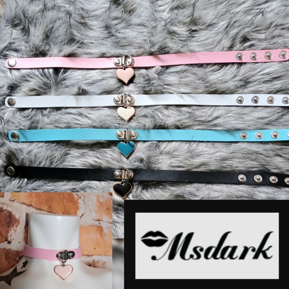 Pick 2! NEW! 4 Colors Sexy Dog Collar Fetish Heart Choker Necklaces ADJUSTABLE